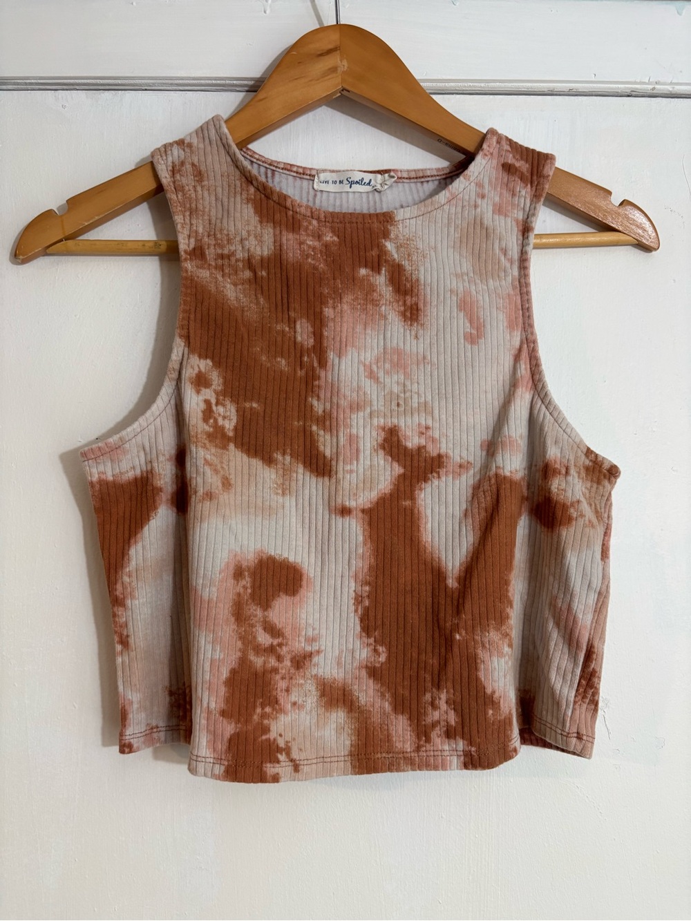 Live to be Spoiled Rust and Cream Ribbed Tie-Dye Crop Tank